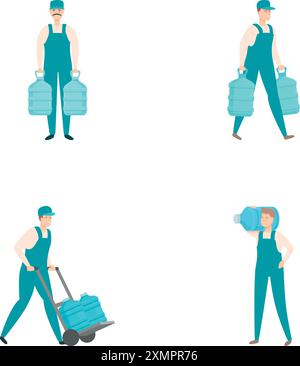 Fast delivery icons set cartoon vector. Drinking clean water delivery. Supply, shipping Stock Vector