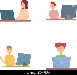 Web agency icons set cartoon vector. Software development team. Web development, programming Stock Vector