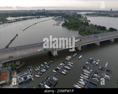 Amsterdam, North Holland, The Netherlands, July 26th, 2024: Road works on the A10 highway in Amsterdam, causing lots of traffic jams. Stock Photo