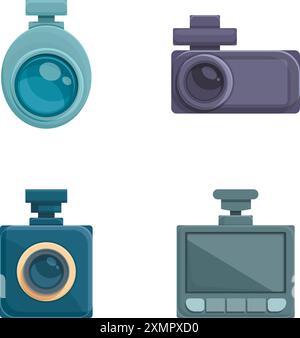 Digital dvr icons set cartoon vector. Car dvr. Modern technology Stock Vector