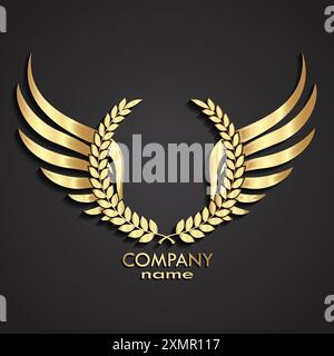 3d gold winged laurel wreath logo Stock Vector