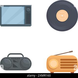 Collection of music playing devices, from vinyl to digital Stock Vector