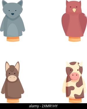 Set of four adorable and colorful animal finger puppets isolated on a white background Stock Vector