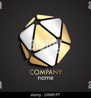 3d geometric silver,golden, logo Stock Vector