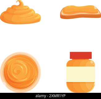 Set of four honeythemed icons featuring different states and containers Stock Vector