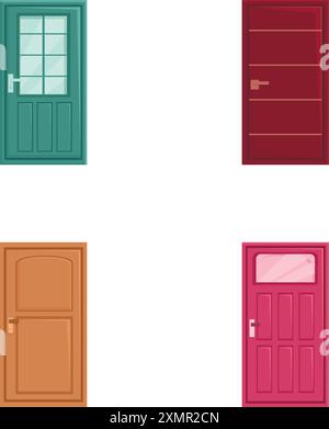 Colorful assortment of cartoon doors, perfect for illustration or design elements Stock Vector