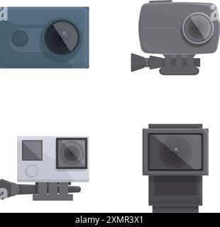 Collection of four camera icons representing different camera styles in a flat design aesthetic Stock Vector