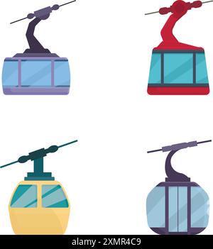Collection of four colorful cable car vector icons, isolated on a white background Stock Vector