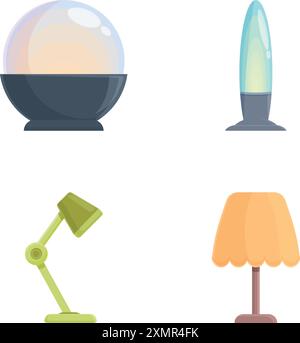 Vector illustration of various stylish lamps and light bulbs for interior design graphics Stock Vector