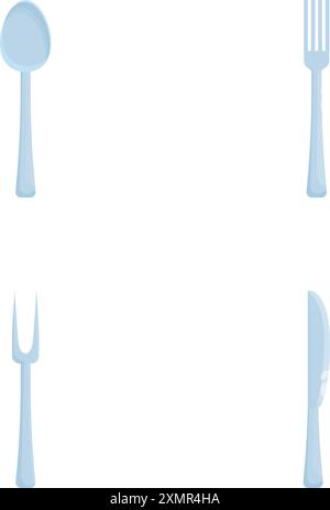 Simple vector illustration of a spoon, fork, knife, and teaspoon isolated on a white background Stock Vector