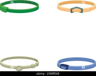 Illustration of four different colorful wristbands on a white background Stock Vector