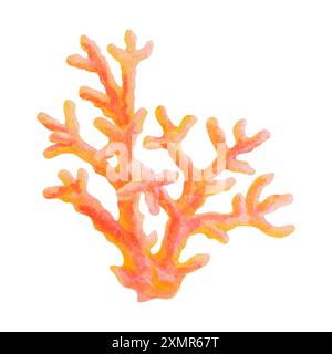 Watercolor illustration of red coral. Underwater world isolated object on white background for postcard, poster, sticker, t-shirts prints, pattern Stock Photo