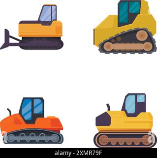 Collection of four colorful, stylized bulldozer graphics on a white background Stock Vector