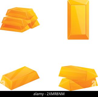Set of four vibrant vector illustrations of stacked gold bars, isolated on white Stock Vector