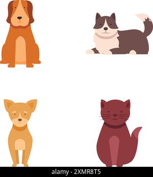 Vector illustration collection featuring adorable cartoon canines and felines in a simple style Stock Vector