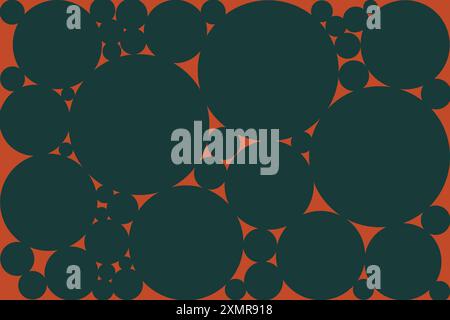 Green abstract pattern featuring dark green circles of various sizes on an orange background. Perfect for modern, striking, and artistic designs. Stock Photo