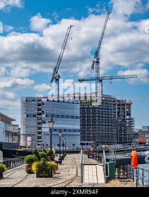 High rise apartment buildings under construction on Ocean Drive near Fingal, Leith harbour, Edinburgh, Scotland, UK Stock Photo