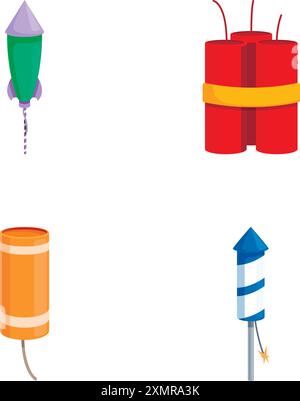 Set of four cartoonstyle firework icons isolated on a white background Stock Vector