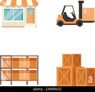 Collection of colorful logistics and retail related flat icons Stock Vector