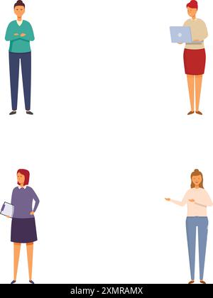 Collection of four illustrated professional women in various poses, isolated on white Stock Vector