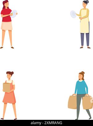 Collection of illustrated females in various professional roles, showcasing diversity in the workforce Stock Vector