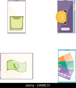 Collection of colorful vector icons representing various digital payment methods and banking options Stock Vector