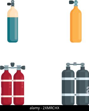 Collection of four colorful cartoonstyle fire extinguishers, ideal for safety illustrations Stock Vector