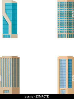 Collection of four different modern skyscraper illustrations, isolated on a white background Stock Vector