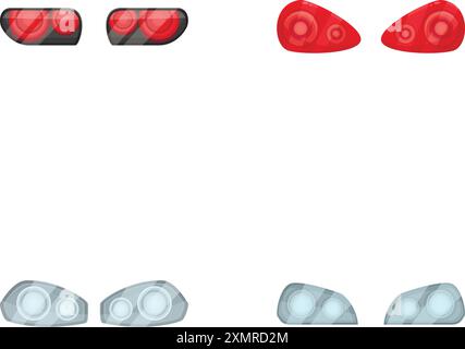 Collection of detailed car rear lights in various designs isolated on a white background Stock Vector