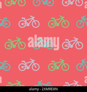 Fun bikes seamless pattern for kids and teens. Urban style modern bright pink bicycle background. Sport extreme style creative wallpaper and fabric Stock Vector