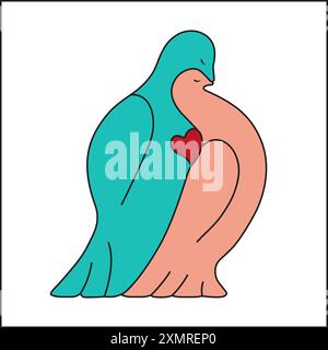 One continuous line drawing of flying couple doves. Two Birds symbol of peace love and freedom in simple linear style. Stock Vector