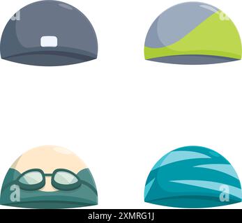 Collection of four cartoonstyle hats with various designs, suitable for fashion and apparel graphics Stock Vector