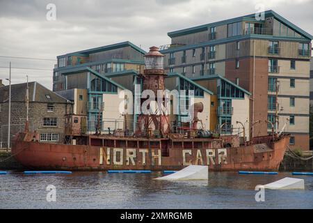 Historic lightship North Carr in the Victoria Dock in Dundee, United Kingdom; the last remaining Scottish lightvessel Stock Photo