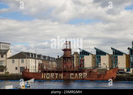 Historic lightship North Carr in the Victoria Dock in Dundee, United Kingdom; the last remaining Scottish lightvessel Stock Photo