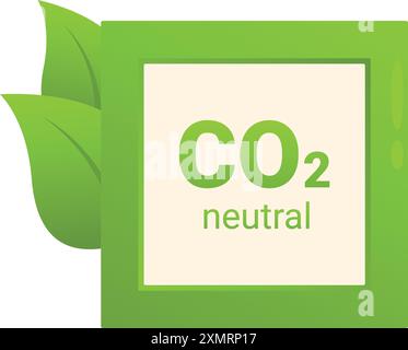 Green square with two leaves symbolizing a co2 neutral product or company Stock Vector