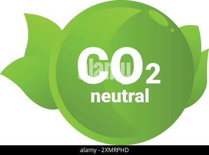 Green glossy co2 neutral icon with leaves representing commitment to environmental sustainability and reducing carbon footprint Stock Vector