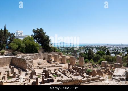 View from hill of the ancient ruins of Carthage, Tunis, Tunisia. Stock Photo