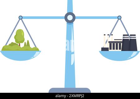 Illustration of a balance scale comparing nature and industrial pollution highlighting environmental issues Stock Vector