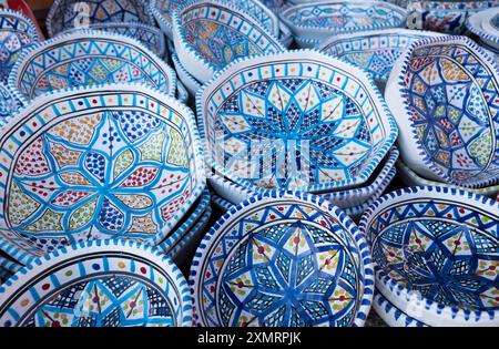 Arabic ceramics produced in the mediterranean. Colorful plates for decoration. Stock Photo