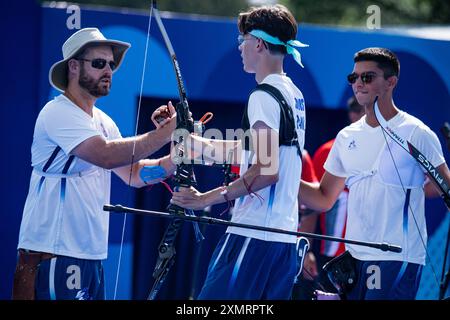 Paris, France. 29th July, 2024. France Team, Archery, Men&#39;s Team during the Olympic Games Paris 2024 on 29 July 2024 at Invalides in Paris, France Credit: Independent Photo Agency/Alamy Live News Stock Photo