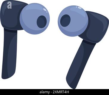 Two wireless earbuds laying on a white background, perfect for listening to music or podcasts Stock Vector