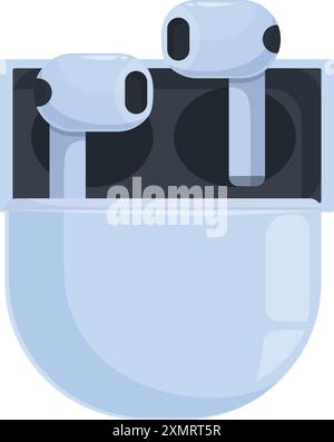 Wireless earbuds charging in case isolated on white background Stock Vector