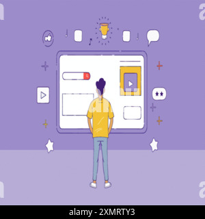 Man Interacting with Multimedia Icons Stock Vector