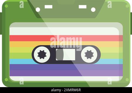 Green audio cassette tape with rainbow label playing music, representing lgbtq pride and support Stock Vector