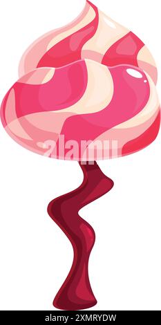 Candy tree with a pink and white swirled top is growing in a fantasy world Stock Vector