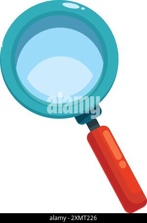 Cartoon magnifying glass with a red handle and a blue frame is ready to magnify Stock Vector