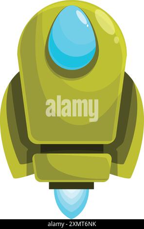 Green spaceship flying with blue engine fire illustration Stock Vector