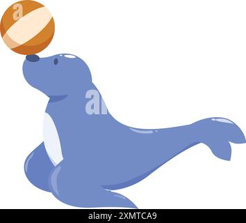Trained seal balancing a ball on its nose while performing on a circus ...