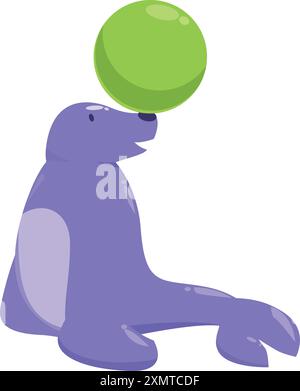 Cute cartoon seal is balancing a green ball on its nose Stock Vector ...