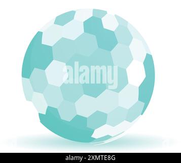 Abstract 3d sphere composed of hexagons is slowly rotating on white background Stock Vector